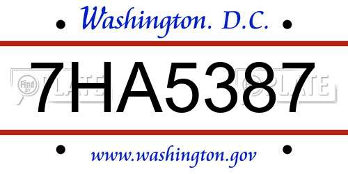 7HA5387 District Of Columbia License Plate