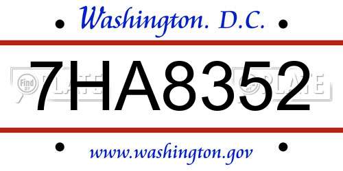 7HA8352 District Of Columbia License Plate