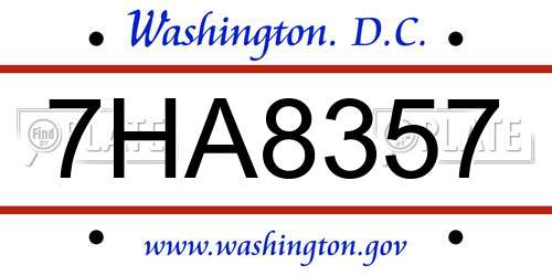 7HA8357 District Of Columbia License Plate