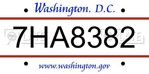 7HA8382 District Of Columbia License Plate