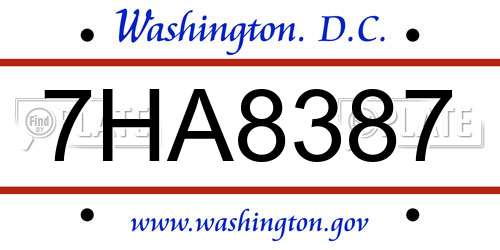 7HA8387 District Of Columbia License Plate