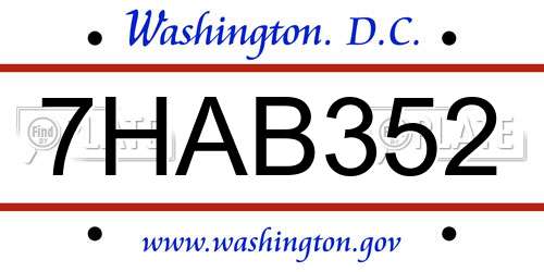 7HAB352 District Of Columbia License Plate