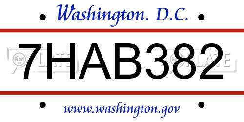 7HAB382 District Of Columbia License Plate