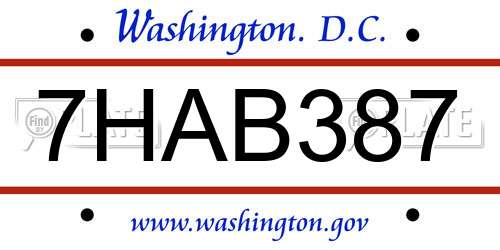 7HAB387 District Of Columbia License Plate