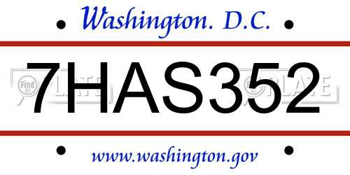 7HAS352 District Of Columbia License Plate