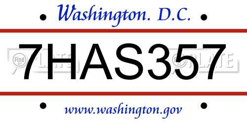 7HAS357 District Of Columbia License Plate