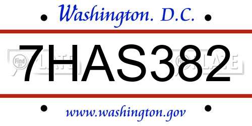 7HAS382 District Of Columbia License Plate