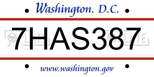 7HAS387 District Of Columbia License Plate