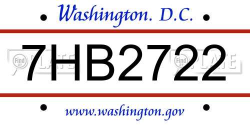 7HB2722 District Of Columbia License Plate