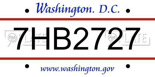 7HB2727 District Of Columbia License Plate