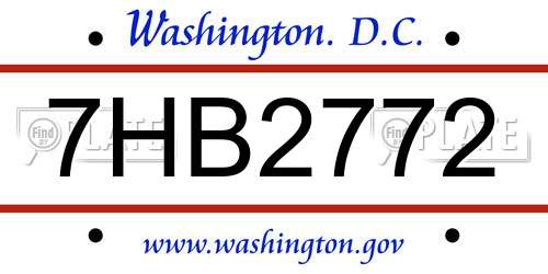 7HB2772 District Of Columbia License Plate