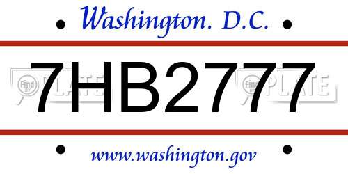 7HB2777 District Of Columbia License Plate