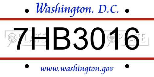 7HB3016 District Of Columbia License Plate