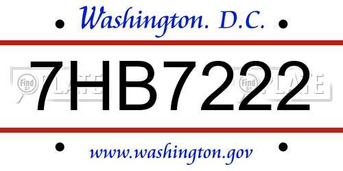 7HB7222 District Of Columbia License Plate