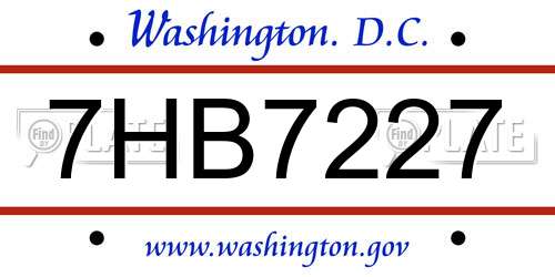 7HB7227 District Of Columbia License Plate