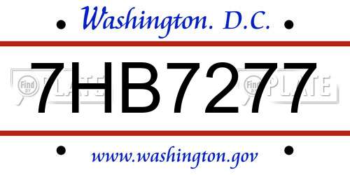 7HB7277 District Of Columbia License Plate