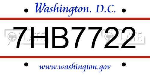 7HB7722 District Of Columbia License Plate