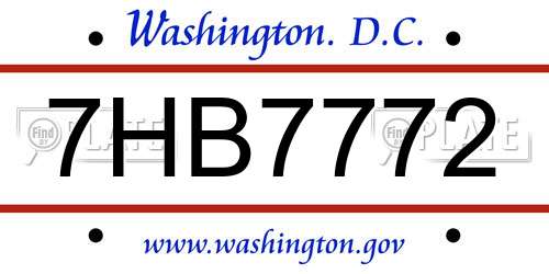 7HB7772 District Of Columbia License Plate