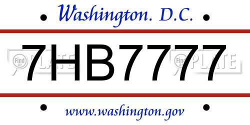 7HB7777 District Of Columbia License Plate