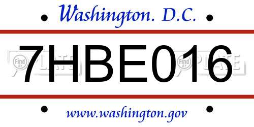 7HBE016 District Of Columbia License Plate