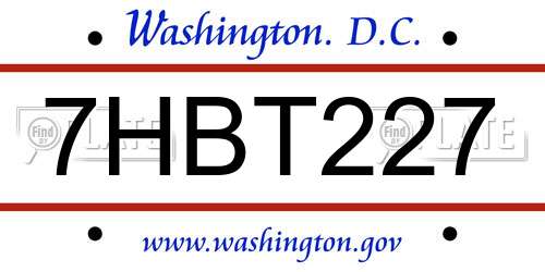 7HBT227 District Of Columbia License Plate