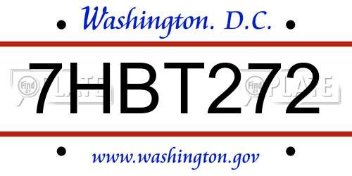 7HBT272 District Of Columbia License Plate