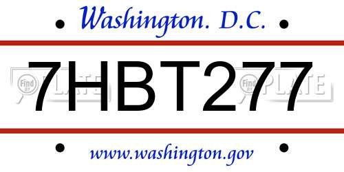 7HBT277 District Of Columbia License Plate