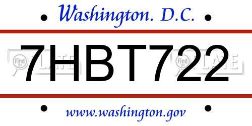 7HBT722 District Of Columbia License Plate