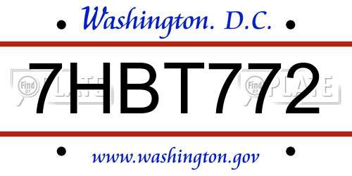 7HBT772 District Of Columbia License Plate