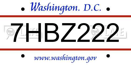 7HBZ222 District Of Columbia License Plate
