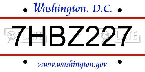 7HBZ227 District Of Columbia License Plate