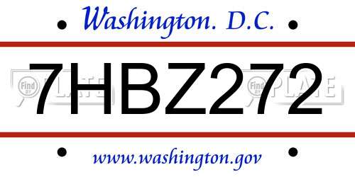 7HBZ272 District Of Columbia License Plate
