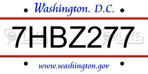 7HBZ277 District Of Columbia License Plate