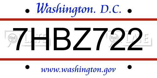 7HBZ722 District Of Columbia License Plate