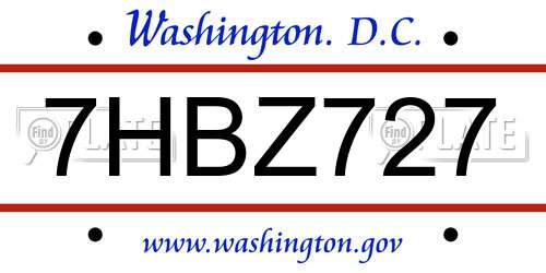7HBZ727 District Of Columbia License Plate