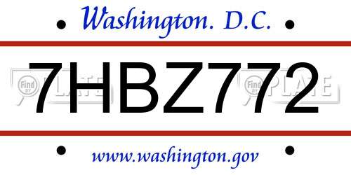 7HBZ772 District Of Columbia License Plate