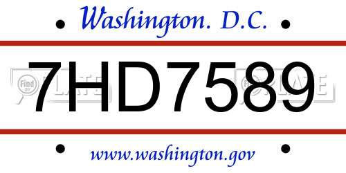 7HD7589 District Of Columbia License Plate