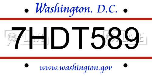 7HDT589 District Of Columbia License Plate