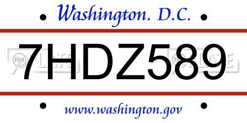 7HDZ589 District Of Columbia License Plate