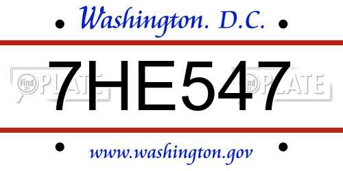 7HE547 District Of Columbia License Plate