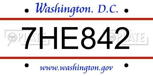 7HE842 District Of Columbia License Plate