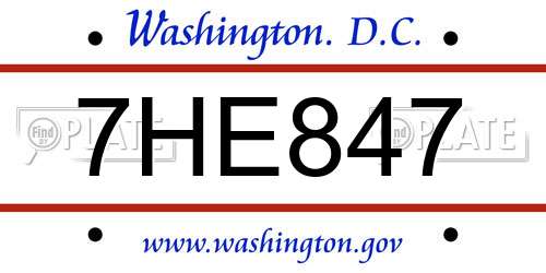 7HE847 District Of Columbia License Plate