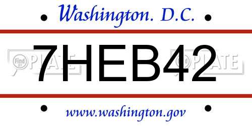 7HEB42 District Of Columbia License Plate