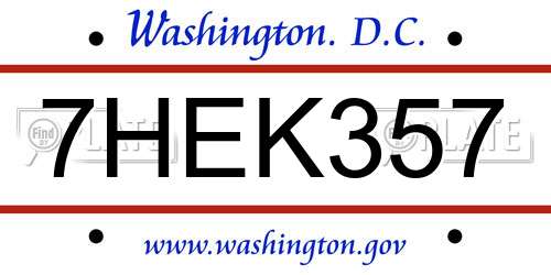 7HEK357 District Of Columbia License Plate