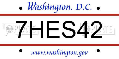 7HES42 District Of Columbia License Plate
