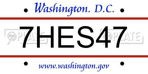 7HES47 District Of Columbia License Plate