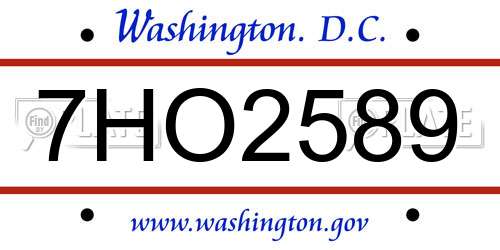 7HO2589 District Of Columbia License Plate
