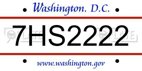 7HS2222 District Of Columbia License Plate