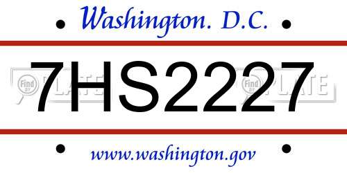 7HS2227 District Of Columbia License Plate