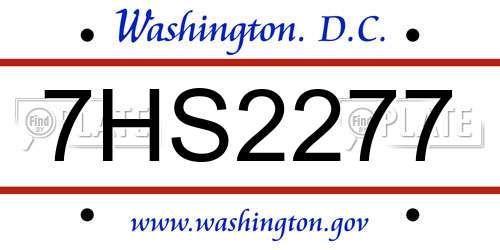 7HS2277 District Of Columbia License Plate